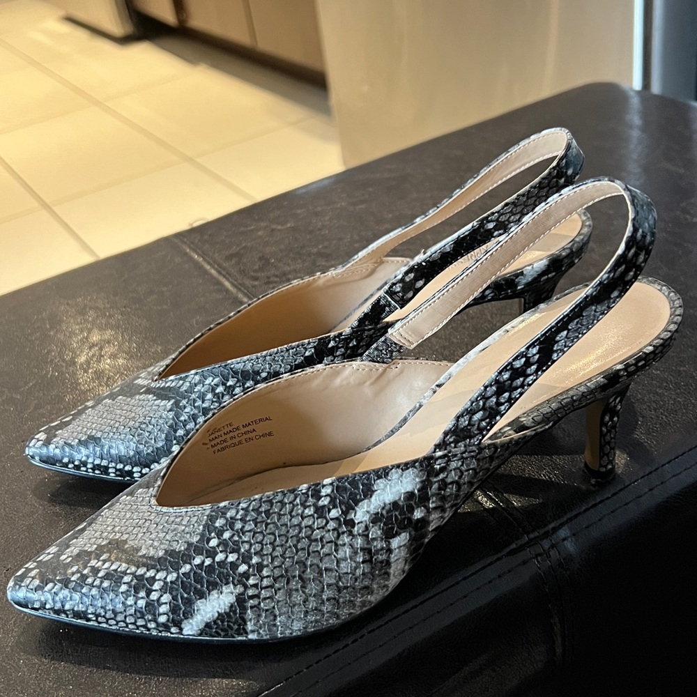 Expression snake skin sling heels